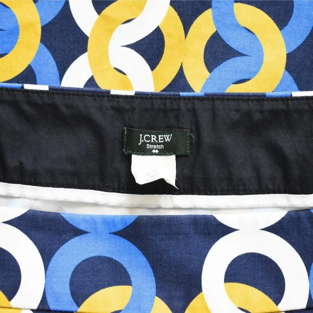 J.Crew Geometric Ring Print Mini Skirt Size 10 Navy Blue Mod Retro Stretch